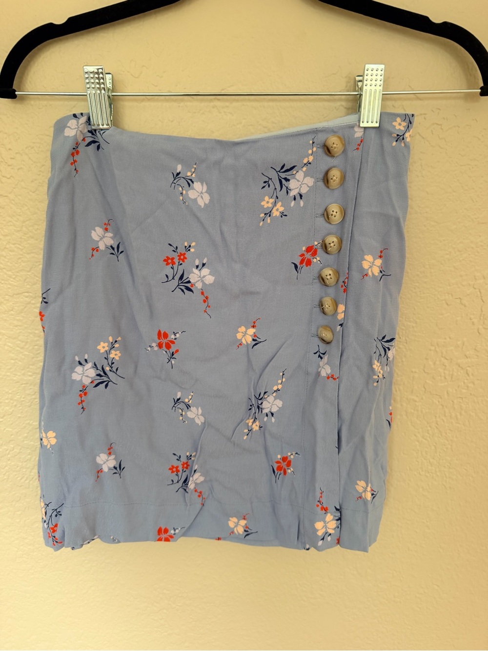 Madewell Pale Blue Floral Mini Skirt with Side Buttons